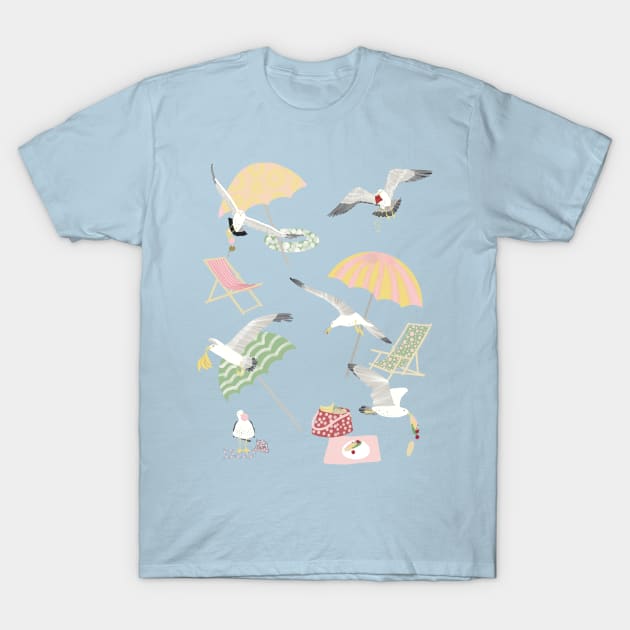 Seagulls Stealing Food on the Beach T-Shirt by ahadden